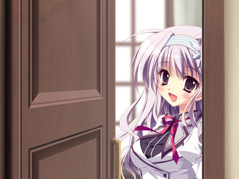 Anime Girl Peeking from Door — White