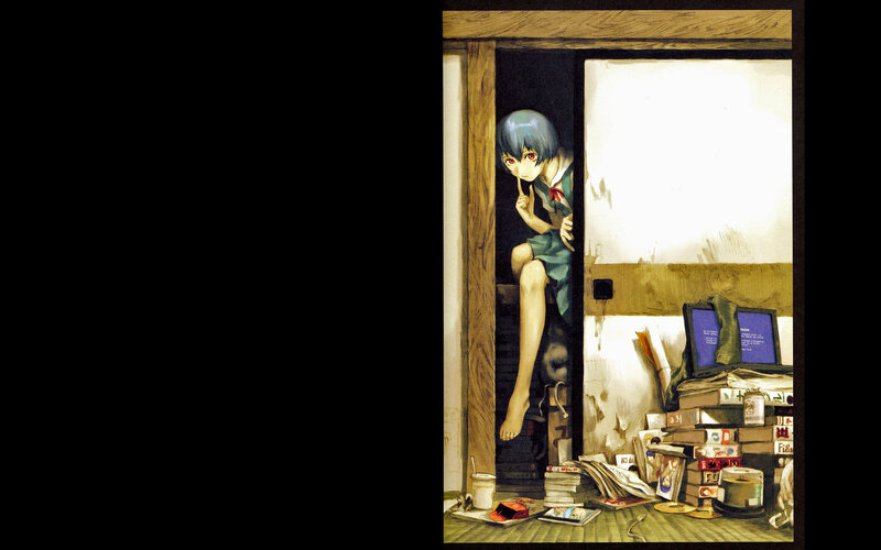 anime girl peeking from doorway