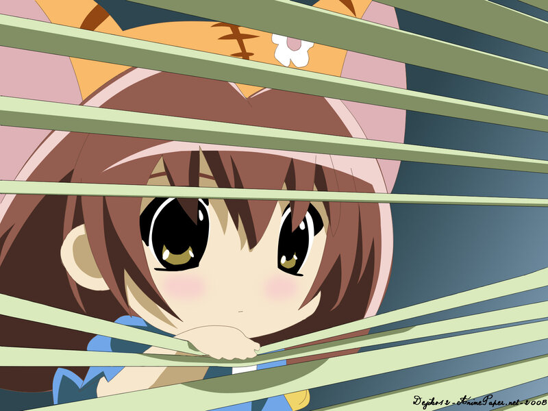anime girl peeking through blinds
