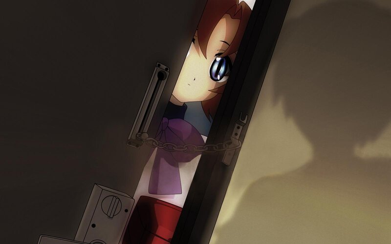 anime girl peeking through door