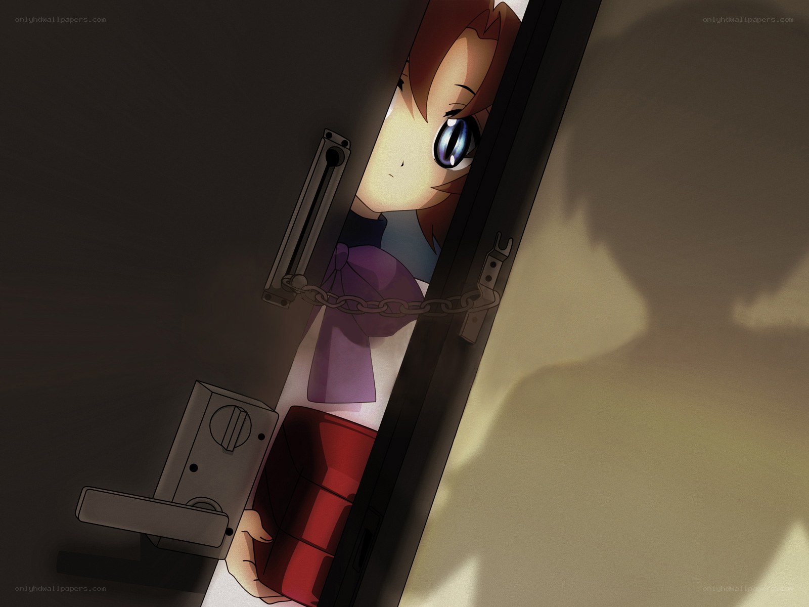 anime girl peeking through door