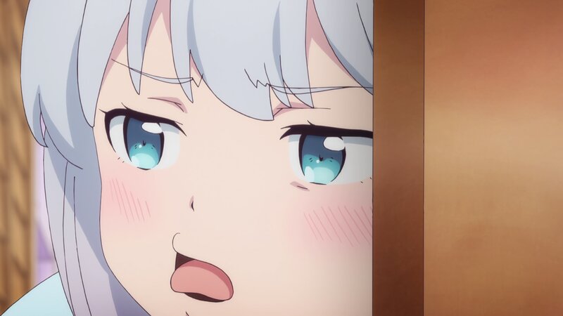 Anime Girl Peeking — White, Surprised