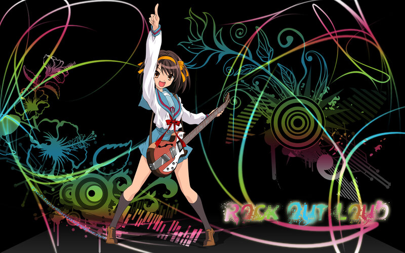 Anime Girl Playing Bass — Black, Energetic, Guitar
