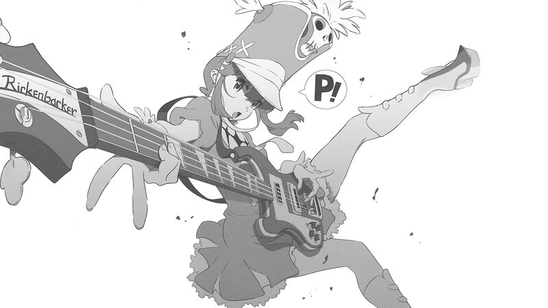 Anime Girl Playing Bass — Black, Energetic, Manga
