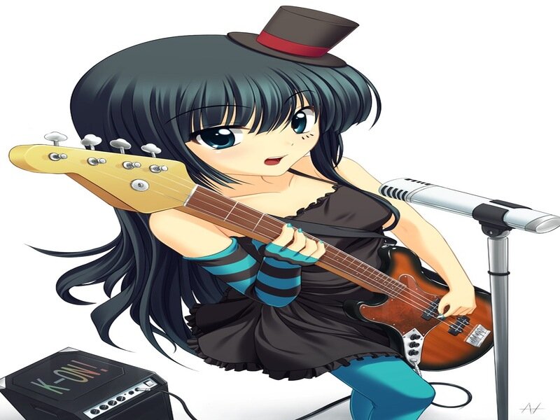 Anime Girl Playing Bass — Black, Energetic