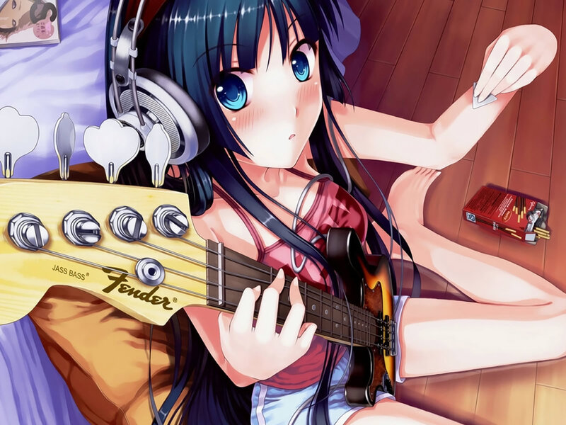 Anime Girl Playing Bass — Blue