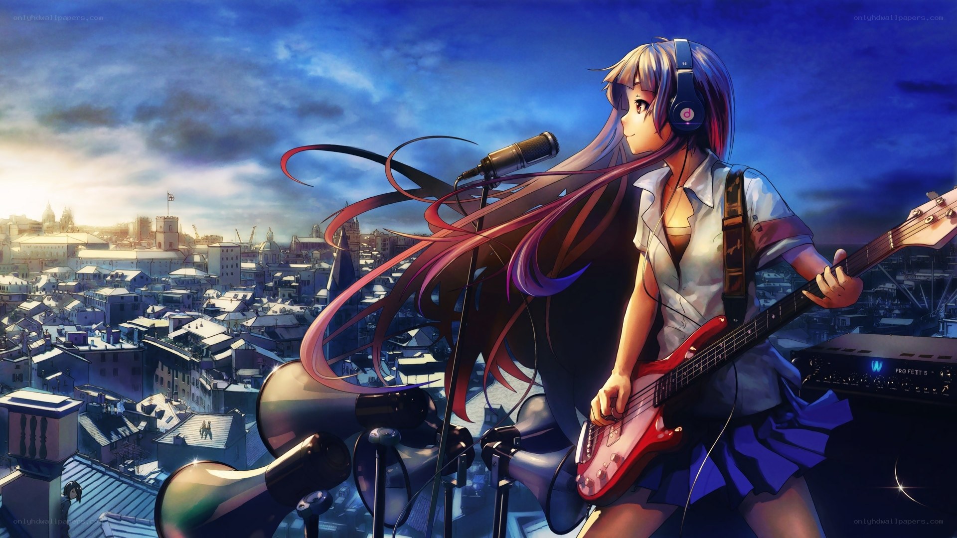 Anime girl playing bass guitar