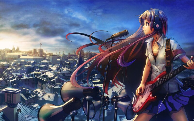 Anime girl playing bass guitar