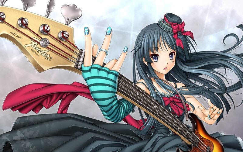 anime girl playing bass guitar
