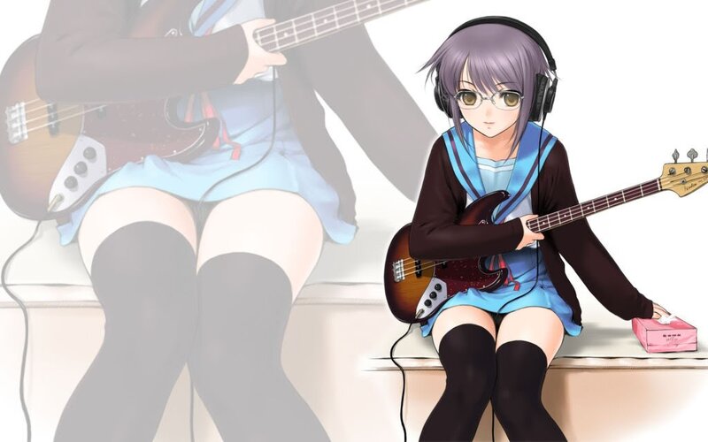 Anime girl playing bass guitar