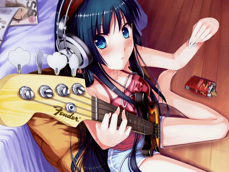 Anime girl playing bass guitar