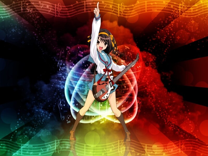 anime girl playing bass guitar