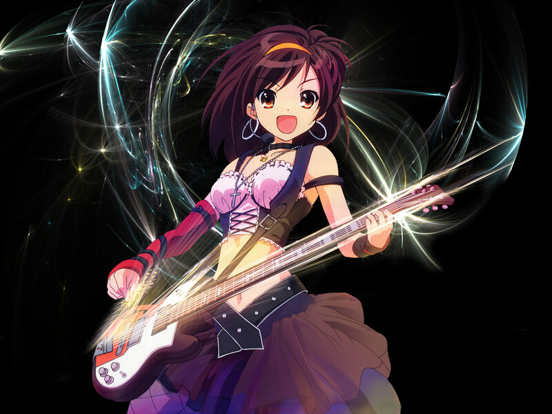 anime girl playing bass guitar
