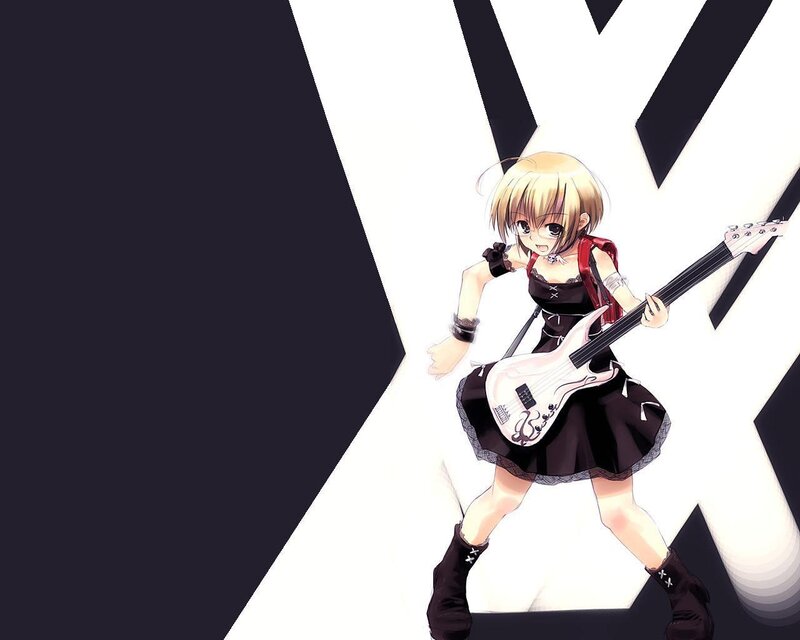 Anime Girl Playing Bass — White
