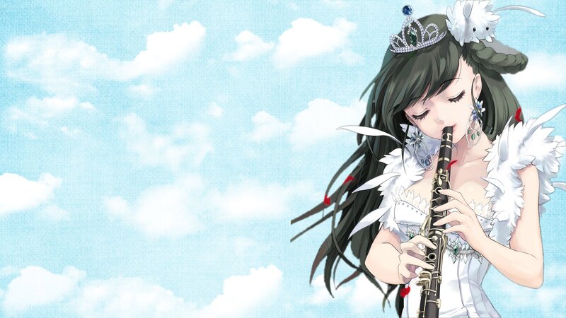 Anime Girl Playing Clarinet — Blue