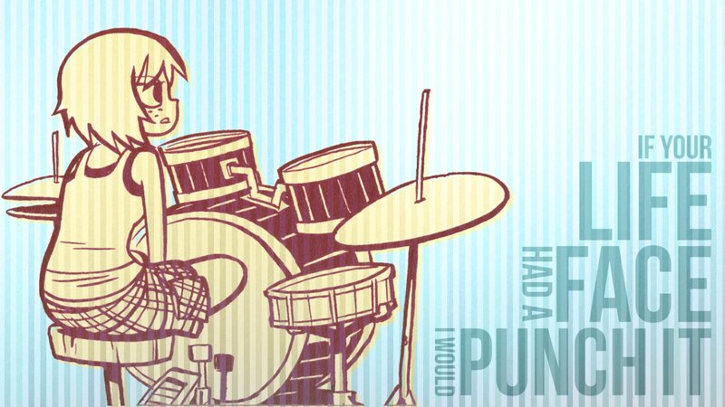 Anime Girl Playing Drums — Blue, Dramatic