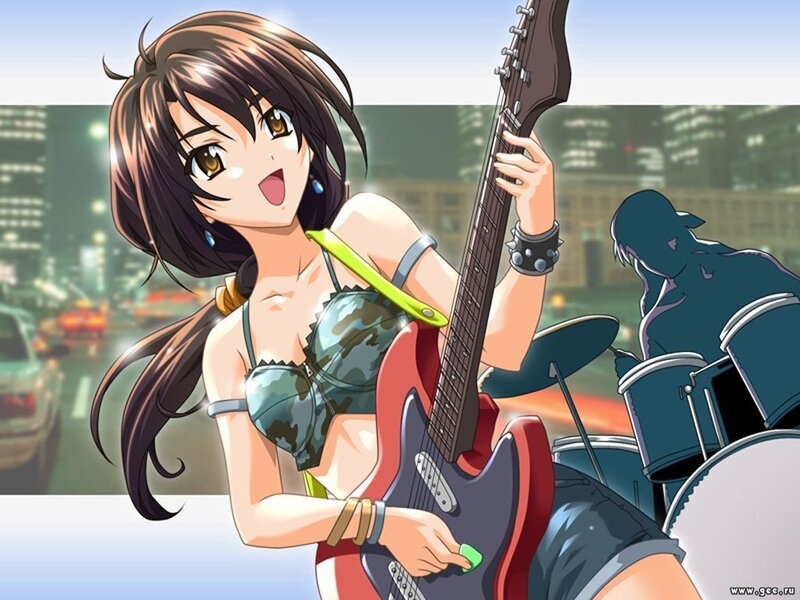 Anime girl playing electric guitar