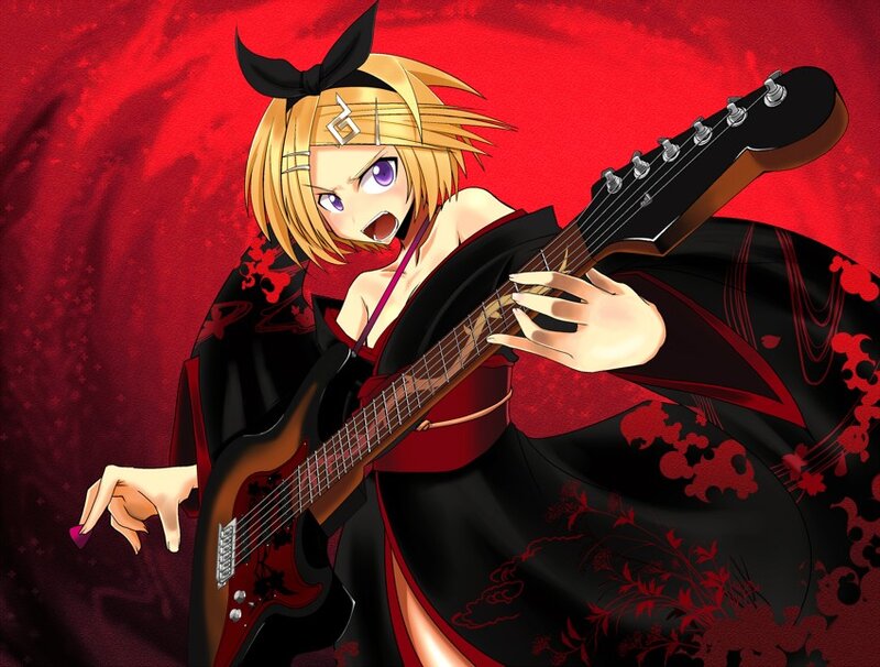 anime girl playing electric guitar