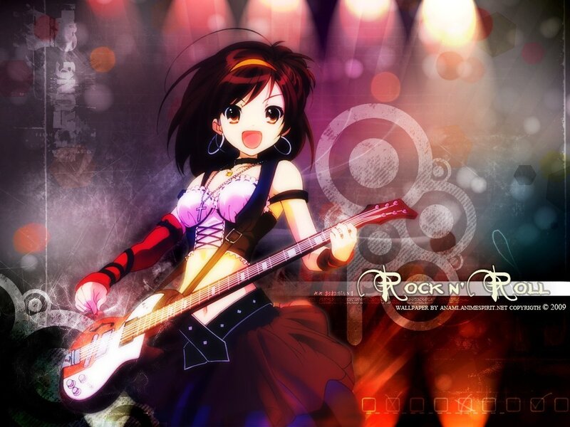 Anime girl playing electric guitar