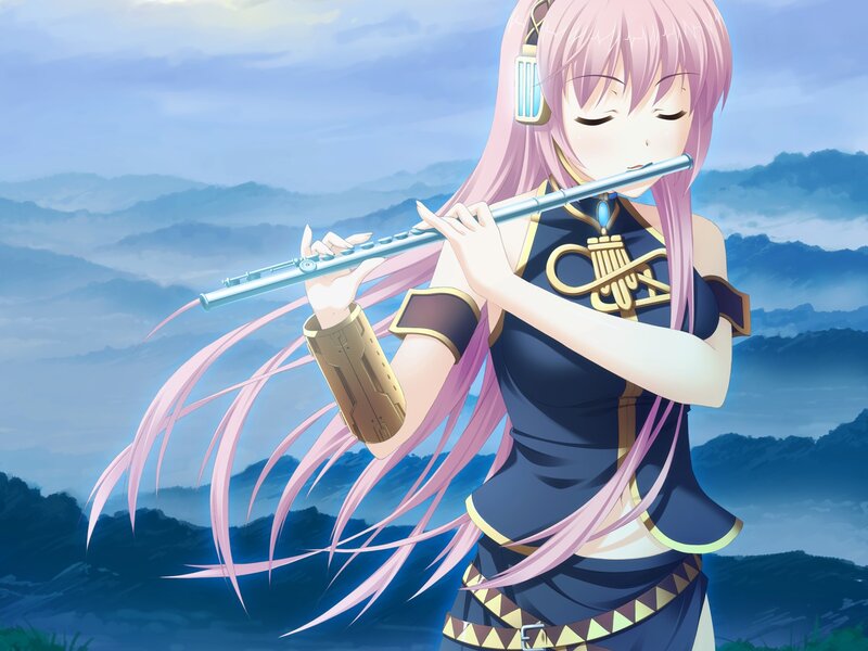 anime girl playing flute
