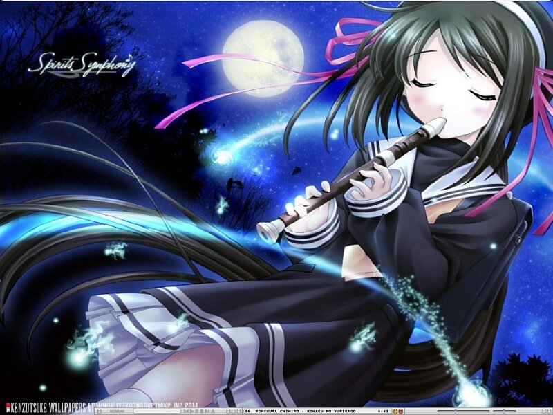 Anime girl playing flute at night