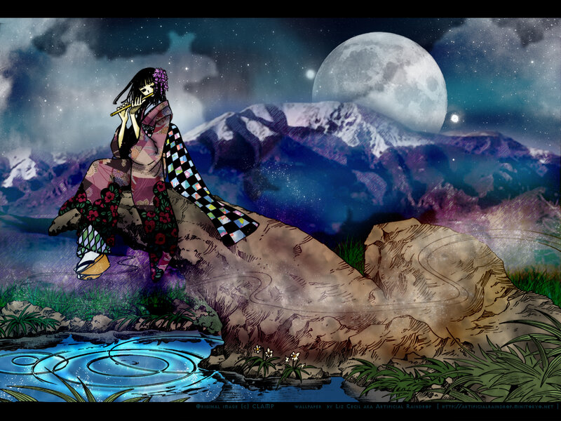 Anime girl playing flute at night