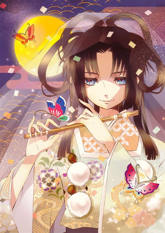 Anime girl playing flute at night