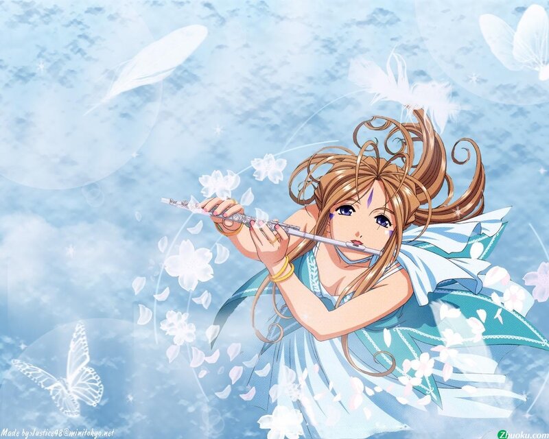 Anime Girl Playing Flute — Blue, Serene