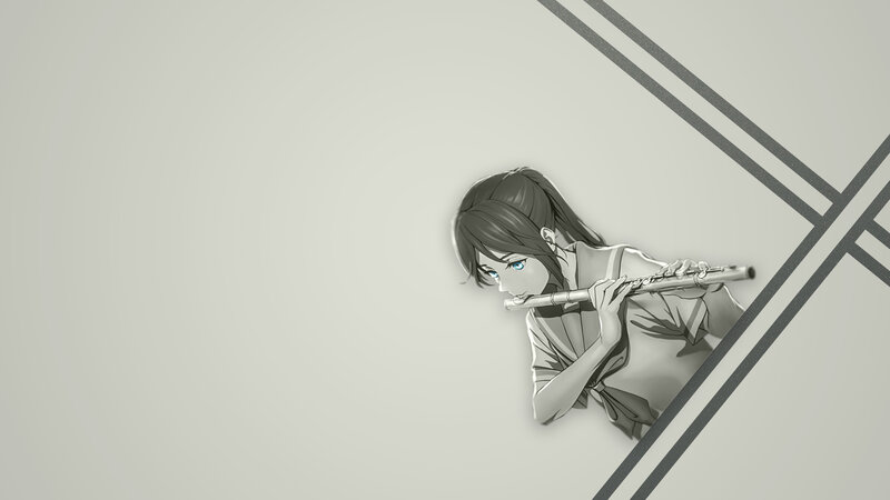 Anime Girl Playing Flute — Gray