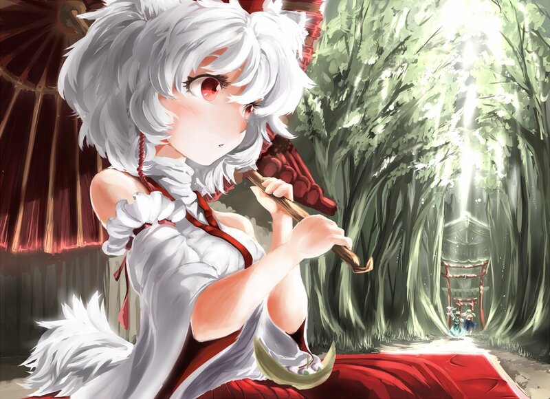 Anime girl playing flute in forest