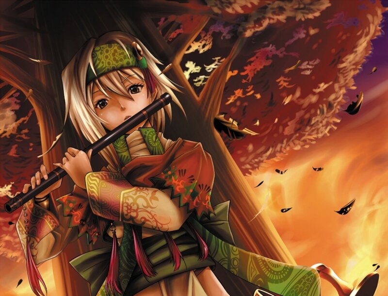 Anime Girl Playing Flute — Orange
