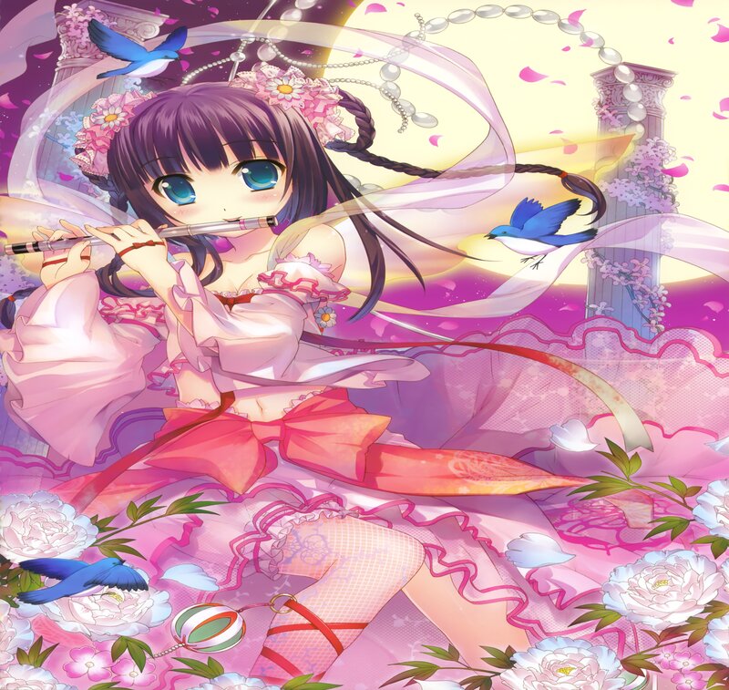 Anime Girl Playing Flute — Pink, Serene