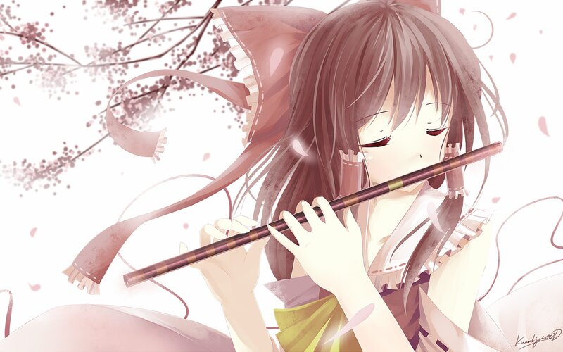 Anime Girl Playing Flute — Pink