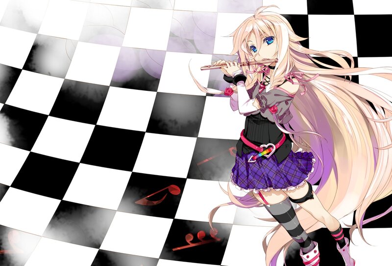 Anime Girl Playing Flute — Purple, Dramatic, Music Notes