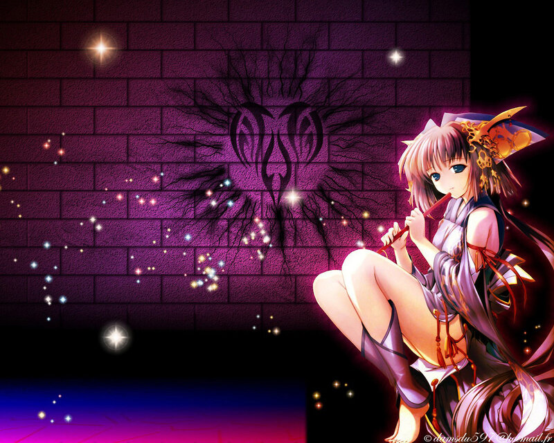 Anime Girl Playing Flute — Purple, Dramatic