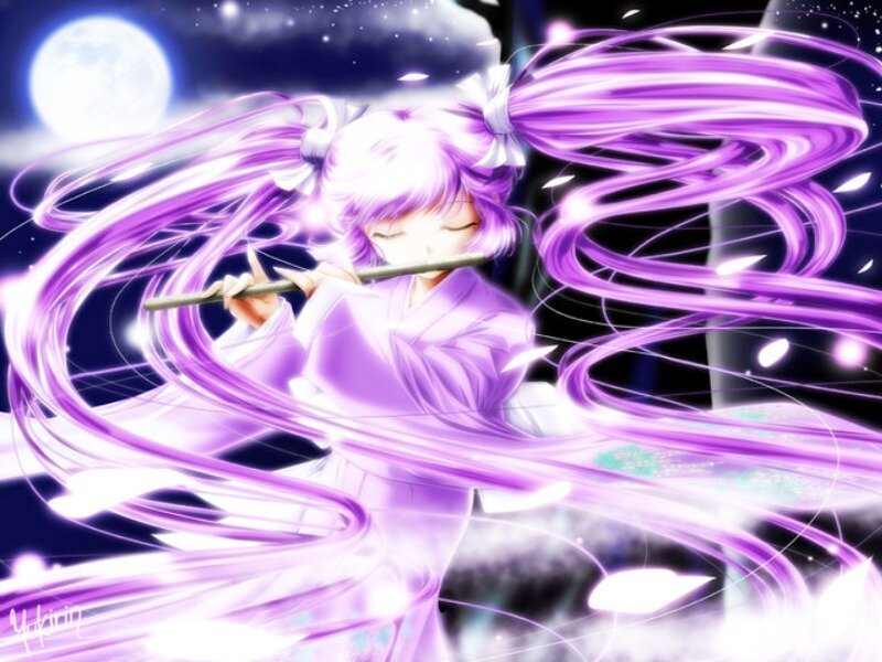Anime Girl Playing Flute — Purple