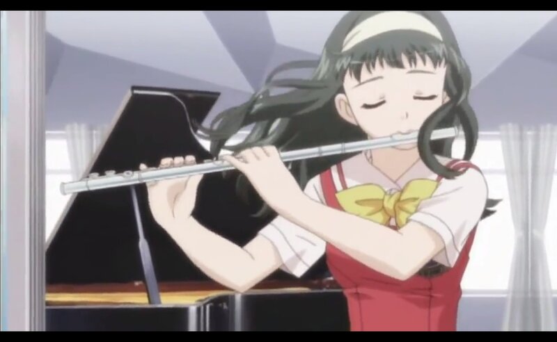 Anime Girl Playing Flute — Red, Calm