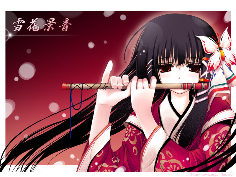 Anime Girl Playing Flute — Red, Dramatic