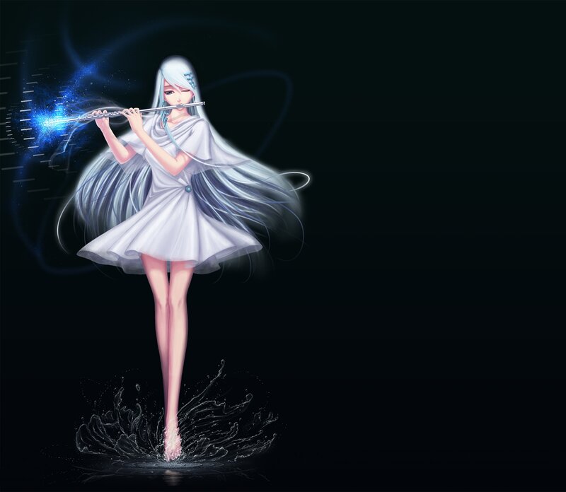 Anime Girl Playing Flute — White