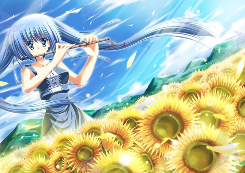 Anime Girl Playing Flute — Yellow