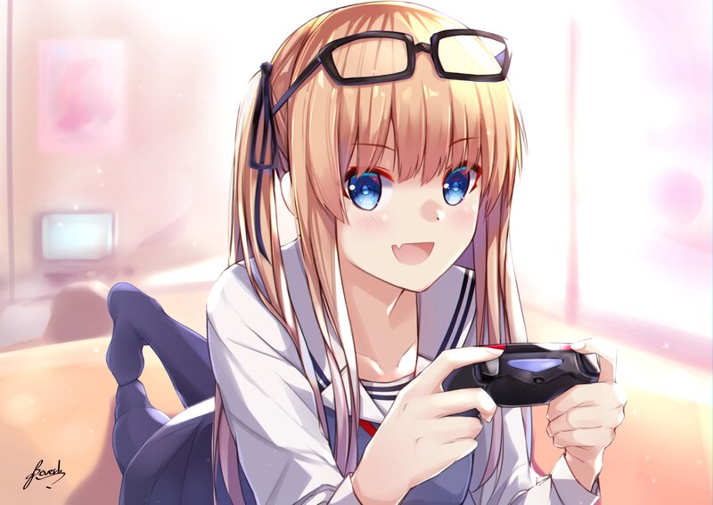 Anime Girl Playing Game — Pink