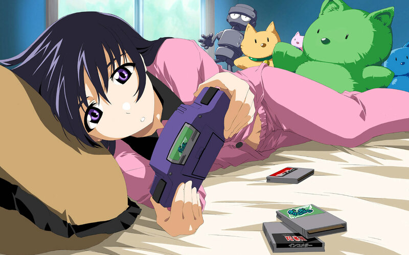 Anime Girl Playing Game — Purple