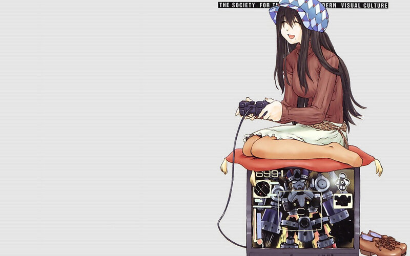 Anime Girl Playing Game — White