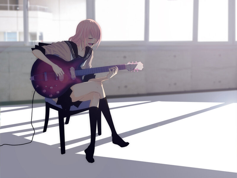 Anime girl playing guitar