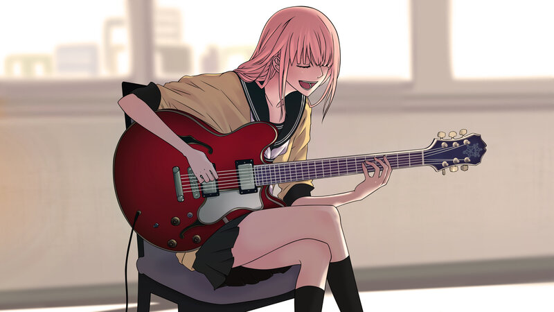 anime girl playing guitar