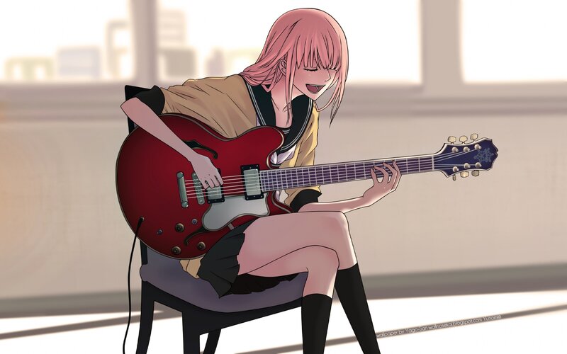 anime girl playing guitar