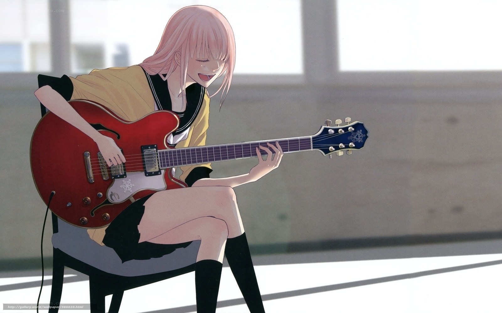 Anime girl playing guitar