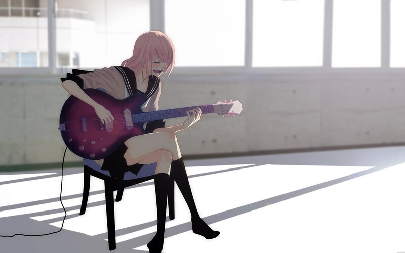 anime girl playing guitar