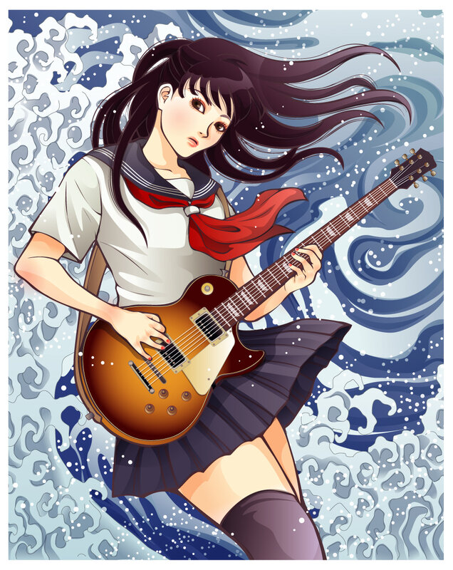 anime girl playing guitar