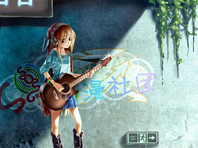 Anime girl playing guitar